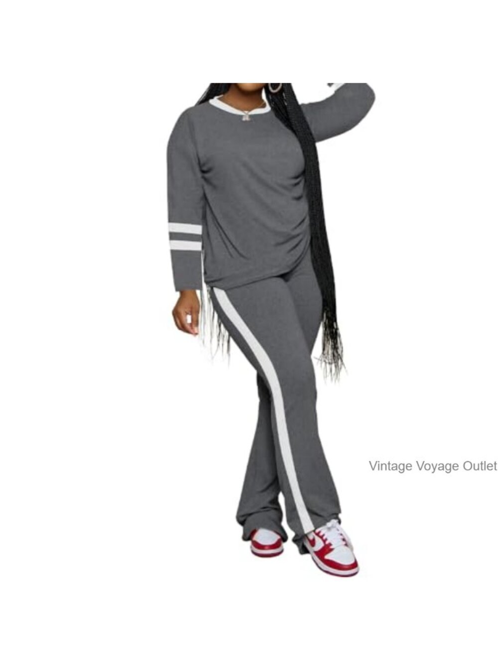 2 Piece Lounge Set Long Sleeve Pullover Top & Flare Pants Tracksuit